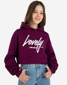 Бордовое укороченное худи с принтом lovely для девочки Gloria Jeans