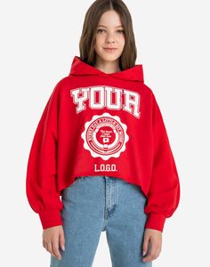 Красное худи oversize с принтом Your для девочки Gloria Jeans