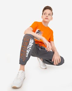 Серые брюки-джоггеры с принтом для мальчика Gloria Jeans