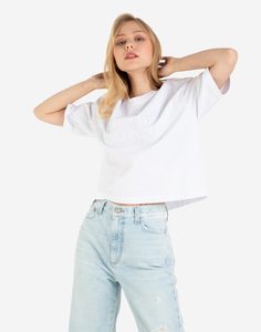 Белая футболка oversize с вышивкой Gloria Jeans