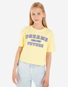 Жёлтая футболка oversize с принтом для девочки Gloria Jeans