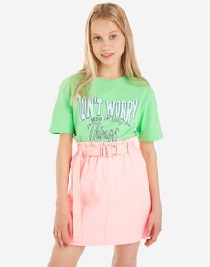 Зелёная футболка oversize с принтом для девочки Gloria Jeans
