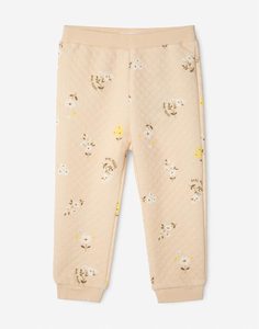 Бежевые брюки-джоггеры с цветочным принтом для девочки Gloria Jeans