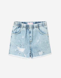 Джинсовые шорты с дырками и бусинами для девочки Gloria Jeans