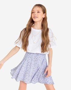 Голубая юбка с цветочным принтом и пуговицами для девочки Gloria Jeans