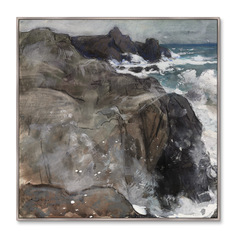 Репродукция картины на холсте storm on the island of yeu (картины в квартиру) серый 105x105 см.