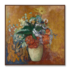 Репродукция картины на холсте vase of flowers (картины в квартиру) оранжевый 105x105 см.