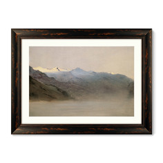 Репродукция картины в раме долина гаштайн в тумане (картины в квартиру) серый 80x60 см.