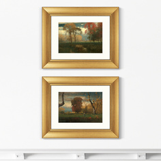 Набор из 2-х репродукций картин в раме sunny autumn day 1892г. (картины в квартиру) коричневый 50x40 см.