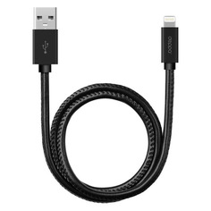 Кабель Deppa Leather, Lightning (m) - USB (m), 1.2м, MFI, в оплетке, 2.4A, черный [72266]