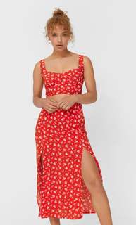 Stradivarius Юбка Миди С Цветочным Принтом Красный L