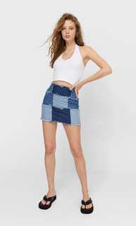 Stradivarius Юбка В Стиле Пэчворк Светлый Деним 44
