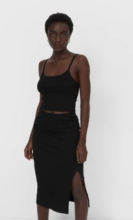 Stradivarius Юбка Миди В Рубчик Черный Xl