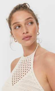 Stradivarius Топ С Вырезом Халтер И Кружевом Кроше Ванильный L