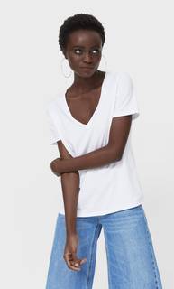 Stradivarius Базовая Футболка С V-Образным Вырезом Белый M