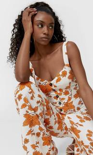 Stradivarius Комбинезон Изо Льна С Принтом Оранжевый L