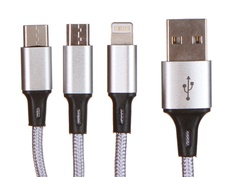 Аксессуар WIIIX Micro-USB/8pin/Type-C 0.2m Silver CBB600-U8MUTC-2S