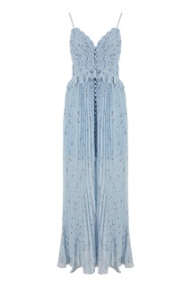 Голубой сарафан с принтом и плиссировкой Self Portrait