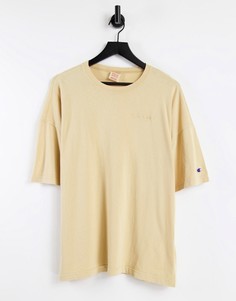 Светло-коричневая oversized-футболка с эффектом кислотной стирки Champion Reverse Weave-Светло-бежевый