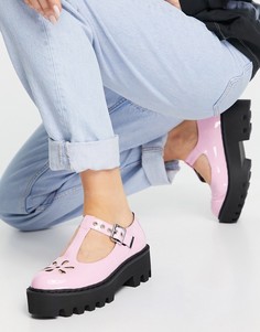 Бледно-розовые лакированные туфли на массивной подошве с Т-образным ремешком Lamoda-Розовый цвет
