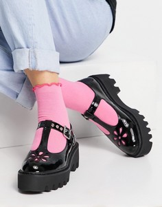 Черные лакированные туфли на массивной подошве с Т-образным ремешком Lamoda-Черный цвет