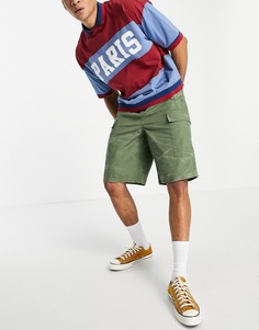 Широкие шорты карго цвета хаки из плотной выбеленной ткани ASOS DESIGN-Зеленый цвет