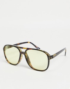 Солнцезащитные очки-авиаторы в черепаховой оправе с желтыми стеклами ASOS DESIGN-Коричневый цвет