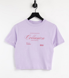 Сиреневая облегающая футболка с фирменным принтом от комплекта COLLUSION Plus-Фиолетовый цвет