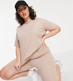 Светло-коричневый комплект из укороченных леггинсов и oversized-футболки Threadbare Curve-Коричневый цвет