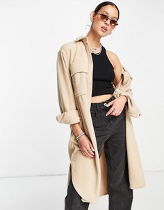 Бежевая длинная рубашка в стиле oversized из флиса Weekday Bess-Коричневый цвет