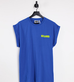Синяя футболка в стиле унисекс с отворотами на рукавах и логотипом на груди (от комплекта) Reclaimed Vintage Inspired-Голубой