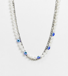 Серебристое ожерелье в несколько рядов с искусственным жемчугом и декоративными бусинами-«глазками» Reclaimed Vintage Inspired-Серебристый