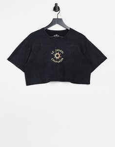 Черная укороченная футболка в винтажном стиле Hollister-Черный цвет