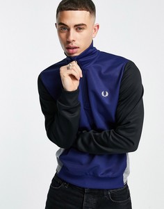 Темно-синий свитшот на молнии 1/4 со вставкой из трикотажа Fred Perry