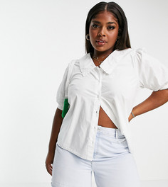Белая блузка с глубоким вырезом и вышивкой ришелье Only Curve-Белый