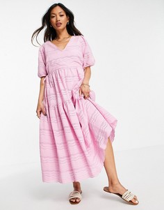 Платье миди из ажурного органического хлопка розового цвета с V-образным вырезом Y.A.S-Розовый цвет