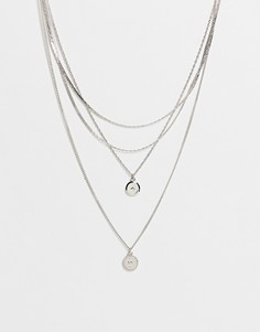 Серебристое ожерелье в несколько рядов с подвесками Pieces-Серебристый