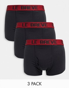 Набор из 3 черных боксеров-брифов с красным поясом Le Breve-Черный