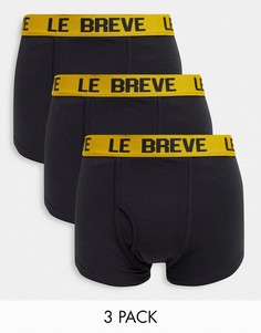 Набор из 3 черных боксеров-брифов с желтым поясом Le Breve-Черный