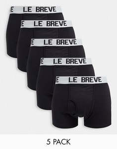 Набор из 5 черных боксеров-брифов с белым поясом Le Breve-Черный