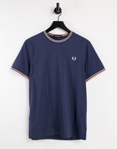 Поло темно-синего цвета с полосками на воротнике Fred Perry-Темно-синий