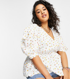 Белый топ с запахом, пышными рукавами и фруктовым принтом Simply Be-Многоцветный