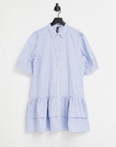 Голубое платье-рубашка мини в белую полоску Influence-Голубой