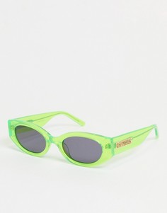 Солнцезащитные овальные очки в узкой оправе неоново-зеленого цвета в стиле ретро с логотипом на дужках Hot Futures-Зеленый цвет