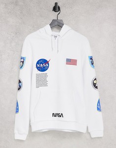 Худи белого цвета с принтами и вышивкой символики NASA ASOS DESIGN-Белый