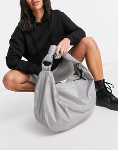 Большая сумка-хобо из нейлона серебристого цвета со светоотражающим эффектом и декоративным узлом Topshop-Серебристый