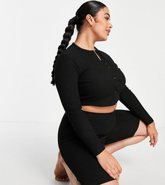 Черный кардиган для дома из очень мягкого материала в рубчик ASOS DESIGN Curve – Выбирай и Комбинируй-Черный цвет
