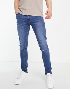 Голубые супероблегающие джинсы с рваными коленями Threadbare-Голубой