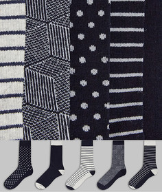 Набор из 5 пар носков в горошек и в полоску черного и серого цветов Jack & Jones-Черный цвет