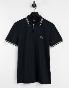 Черное поло с закругленным логотипом BOSS Athleisure Paul-Черный цвет